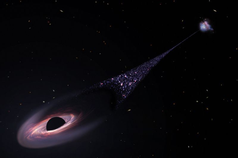 超音速の「見えない」ブラックホールが銀河間空間を進行中