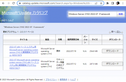 WindowsUpdateカタログ_Windows_Server_21H2_2022-07_-Framework