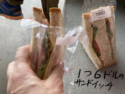 売店で買ったサンドイッチ(一つ6ドル)でエネルギーを補充